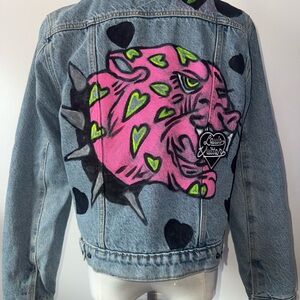 Hand painted Levi's Blue Denim Jacket with Black Heart Details